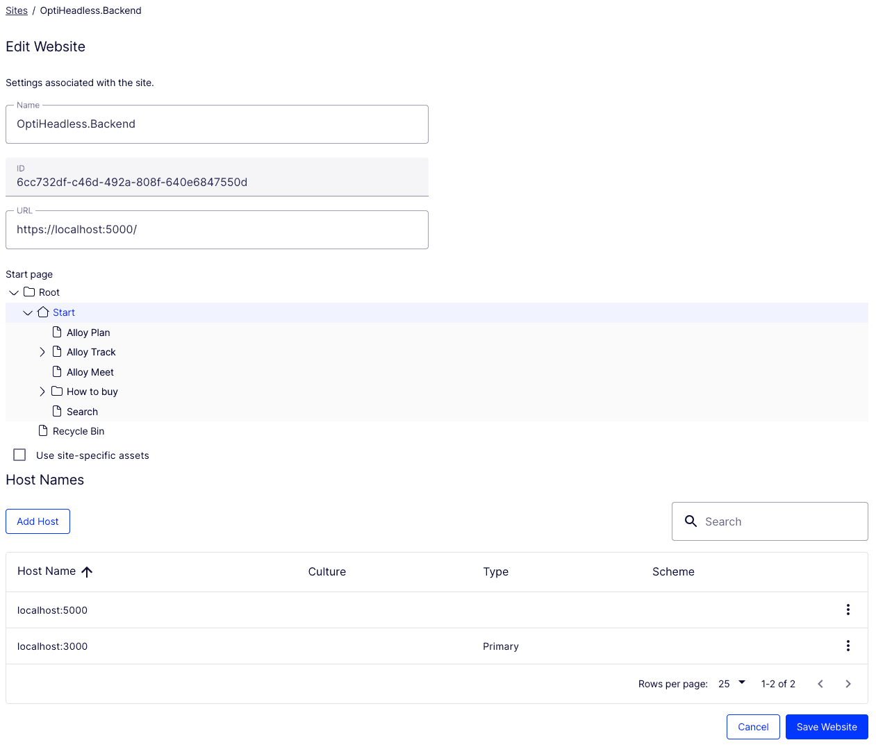 Manage Websites CMS settings